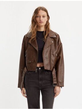 Levi's Brown Cropped Leather Moto Jacket